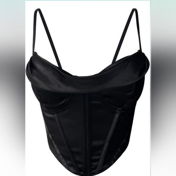 Women’s satin cowl neck spaghetti strap bustier corset crop top - Picture 2 of 5